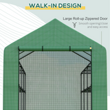 Outsunny Poly Tunnel Steeple Walk in Garden Greenhouse with Removable Cover Shelves - Green 244 x 180 x 210cm