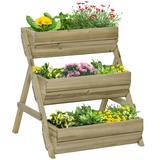 Outsunny 3 Tier 66L Raised Garden Bed Wooden Elevated Planter Box Kit for Flower, Vegetable, Herb, 120 x 68 x 80cm, Green