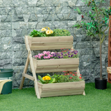 Outsunny 3 Tier 66L Raised Garden Bed Wooden Elevated Planter Box Kit for Flower, Vegetable, Herb, 120 x 68 x 80cm, Green