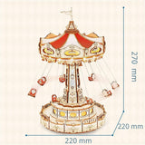 Robotime Rokr Magic Amusement Park Swing Ride 3D Wooden Puzzles Construction Model Kit DIY Music Box Rotating Building Kits