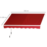 Outsunny 2.5m x 2m Garden Patio Manual Awning Canopy Sun Shade Shelter Retractable with Winding Handle Wine Red