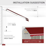 Outsunny 2.5m x 2m Garden Patio Manual Awning Canopy Sun Shade Shelter Retractable with Winding Handle Wine Red