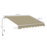 Outsunny 2.5m x 2m Garden Patio Manual Awning Canopy Sun Shade Shelter Retractable with Winding Handle Khaki