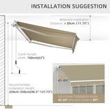 Outsunny 2.5m x 2m Garden Patio Manual Awning Canopy Sun Shade Shelter Retractable with Winding Handle Khaki