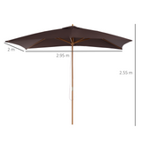 Outsunny 2 x 3m Wooden Parasol Garden Umbrellas Sun Shade Patio Outdoor Umbrella Canopy Coffee