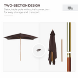 Outsunny 2 x 3m Wooden Parasol Garden Umbrellas Sun Shade Patio Outdoor Umbrella Canopy Coffee