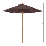 Outsunny 2.5m Wood Garden Parasol Sun Shade Patio Outdoor Wooden Umbrella Canopy Coffee