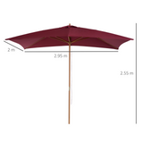 Outsunny 2 x 3m Wooden Parasol Garden Umbrellas Sun Shade Patio Outdoor Umbrella Canopy Wine Red