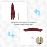 Outsunny 2 x 3m Wooden Parasol Garden Umbrellas Sun Shade Patio Outdoor Umbrella Canopy Wine Red