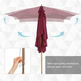 Outsunny 2 x 3m Wooden Parasol Garden Umbrellas Sun Shade Patio Outdoor Umbrella Canopy Wine Red