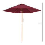 Outsunny 2.5m Wood Garden Parasol Sun Shade Patio Outdoor Wooden Umbrella Canopy Wine Red