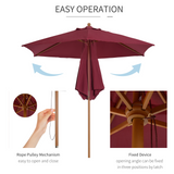 Outsunny 2.5m Wood Garden Parasol Sun Shade Patio Outdoor Wooden Umbrella Canopy Wine Red