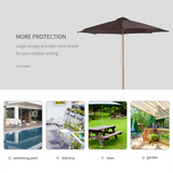 Outsunny 3(m) Fir Wooden Parasol Garden Umbrellas 8 Ribs Bamboo Sun Shade Patio Outdoor Umbrella Canopy, Coffee