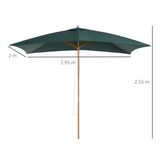 Outsunny 2 x 3m Wooden Parasol Garden Umbrellas Sun Shade Patio Outdoor Umbrella Canopy Green