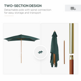 Outsunny 2 x 3m Wooden Parasol Garden Umbrellas Sun Shade Patio Outdoor Umbrella Canopy Green