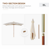 Outsunny 2 x 3m Wooden Parasol Garden Umbrellas Sun Shade Patio Outdoor Umbrella Canopy Cream