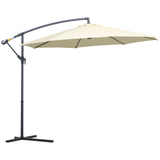 Outsunny 3(m) Garden Cantilever Parasol Patio Banana Hanging Umbrella Sun Shade with Crank & Tilt, 8 Ribs and Cross Base, Beige