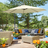 Outsunny 3(m) Garden Cantilever Parasol Patio Banana Hanging Umbrella Sun Shade with Crank & Tilt, 8 Ribs and Cross Base, Beige