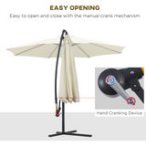 Outsunny 3(m) Garden Cantilever Parasol Patio Banana Hanging Umbrella Sun Shade with Crank & Tilt, 8 Ribs and Cross Base, Beige