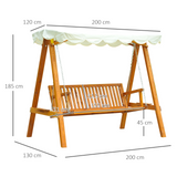 Outsunny 3 Seater Wooden Garden Swing Seat Swing Chair Outdoor Hammock Bench Furniture, Cream White