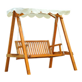 Outsunny 2 Seater Garden Swing Seat Wooden Swing Chair Outdoor Hammock Bench Furniture, Cream White