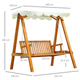 Outsunny 2 Seater Garden Swing Seat Wooden Swing Chair Outdoor Hammock Bench Furniture, Cream White