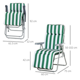 Outsunny Set of 2 Garden Patio Outdoor Sun Recliners Loungers Folding Foldable Multi Position Relaxers Chairs with Cushions Fire Retardant Sponge (Green White)