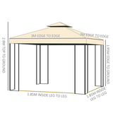 Outsunny 3 x 3 Meter Gazebo Marquee Metal Party Tent Canopy Pavillion Patio Garden Shelter with mesh sidewall