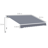 Outsunny 4m x 3(m) Garden Patio Manual Awning Canopy Aluminium Sun Shade Shelter Retractable Grey