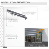 Outsunny 4m x 3(m) Garden Patio Manual Awning Canopy Aluminium Sun Shade Shelter Retractable Grey