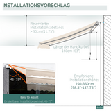 Outsunny 3m x 2.5m Garden Patio Manual Awning Canopy Sun Shade Shelter with Winding Handle Retractable Cream White