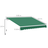 Outsunny 4m x 3(m) Garden Patio Manual Awning Canopy Aluminium Sun Shade Shelter Retractable Green