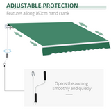 Outsunny 4m x 3(m) Garden Patio Manual Awning Canopy Aluminium Sun Shade Shelter Retractable Green