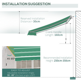 Outsunny 4m x 3(m) Garden Patio Manual Awning Canopy Aluminium Sun Shade Shelter Retractable Green