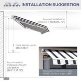 Outsunny 2.5m x 2m Garden Patio Manual Awning Canopy Sun Shade Shelter Retractable with Winding Handle Blue White