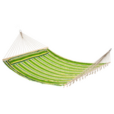 Outsunny Double Cotton Hammock Camping Swing Outdoor Garden Beach Stripe Hanging Bed with Pillow 188L x 140W (cm), Green