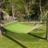 Outsunny Double Cotton Hammock Camping Swing Outdoor Garden Beach Stripe Hanging Bed with Pillow 188L x 140W (cm), Green