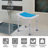 HOMCOM 6-Level Height Adjustable Aluminium Bath Room Stool Chair Shower Non-Slip Design w/ Padded Seat Drainage Holes Foot Pad