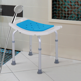 HOMCOM 6-Level Height Adjustable Aluminium Bath Room Stool Chair Shower Non-Slip Design w/ Padded Seat Drainage Holes Foot Pad