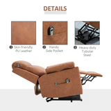 HOMCOM Power Lift Chair Electric Riser Recliner for Elderly, Faux Leather Sofa Lounge Armchair with Remote Control and Side Pocket, Brown