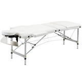 HOMCOM Folding PVC Leather Massage Table Aluminium Frame w/ Headrest Armrests Padding Handle Carry Bag Adjustable Height 3-Way Tri-Fold Salon Professional Bed Beauty White