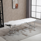 HOMCOM Folding PVC Leather Massage Table Aluminium Frame w/ Headrest Armrests Padding Handle Carry Bag Adjustable Height 3-Way Tri-Fold Salon Professional Bed Beauty White