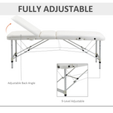 HOMCOM Folding PVC Leather Massage Table Aluminium Frame w/ Headrest Armrests Padding Handle Carry Bag Adjustable Height 3-Way Tri-Fold Salon Professional Bed Beauty White