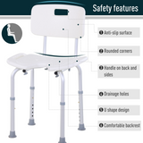 HOMCOM 8-Level Height Adjustable Bath Stool Spa Shower Chair Aluminum w/ Non-Slip Feet, Handle for the Pregnant, Old, Injured