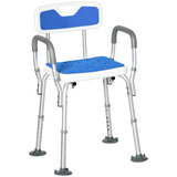 HOMCOM EVA Padded Shower Chair for the Elderly and Disabled, Height Adjustable Shower Stool with Back and Arms, 4 Suction Foot Pads, Blue