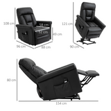 HOMCOM Power Lift Chair, PU Leather Recliner Sofa Chair for Elderly with Remote Control, Side Pocket, Black