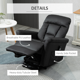 HOMCOM Power Lift Chair, PU Leather Recliner Sofa Chair for Elderly with Remote Control, Side Pocket, Black