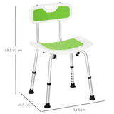 HOMCOM Shower Chair for the Elderly and Disabled, 6-Level Height Adjustable Shower Stool with Backrest, Curved Seat, Anti-slip Foot Pads and Shower Head Holder, Green