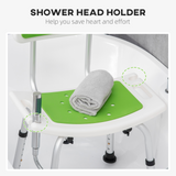 HOMCOM Shower Chair for the Elderly and Disabled, 6-Level Height Adjustable Shower Stool with Backrest, Curved Seat, Anti-slip Foot Pads and Shower Head Holder, Green