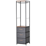 HOMCOM Chest of Drawers with Coat rack Steel Frame 3 Drawers  Bedroom Hallway Home Furniture Black Brown